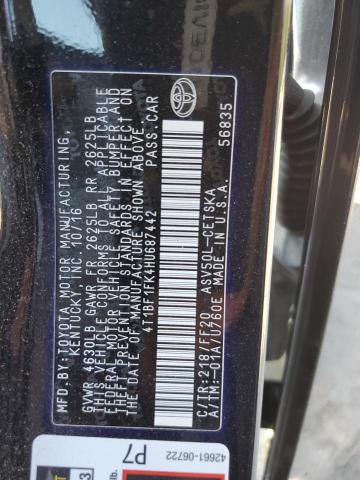 4T1BF1FK4HU687442 - 2017 TOYOTA CAMRY LE შავი ფოტო 12