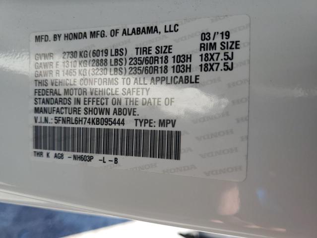 5FNRL6H74KB095444 - 2019 HONDA ODYSSEY EXL WHITE photo 13