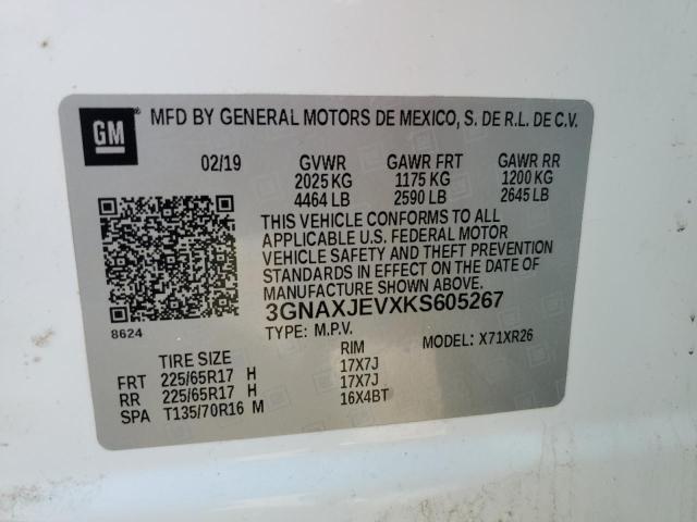 3GNAXJEVXKS605267 - 2019 CHEVROLET EQUINOX LT WHITE photo 14