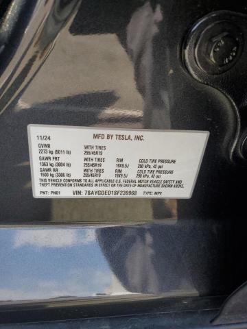 7SAYGDED1SF239968 - 2025 TESLA MODEL Y CHARCOAL photo 12