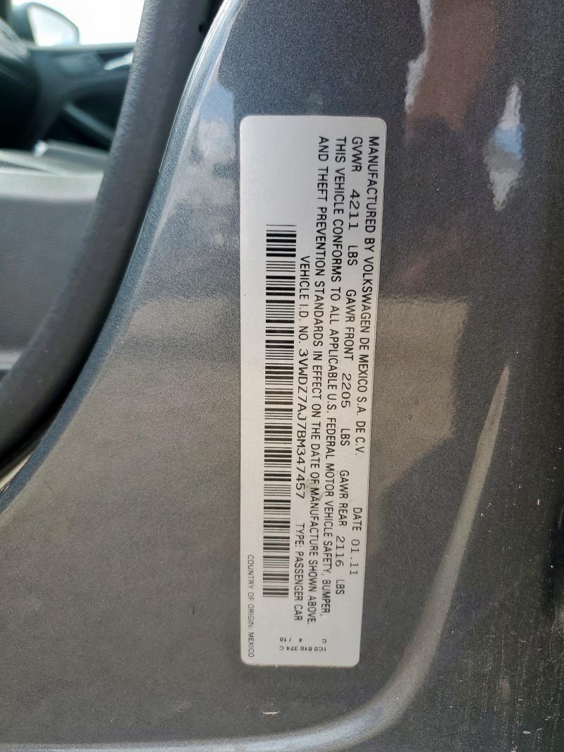 3VWDZ7AJ7BM347457 - 2011 VOLKSWAGEN JETTA SE Gri fotoğraf 12