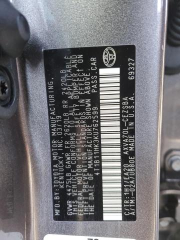 4T1B11HK3KU762599 - 2019 TOYOTA CAMRY L 石墨色 照片 12