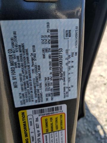 3FA6P0HD4KR107753 - 2019 FORD FUSION SE GRAY photo 12