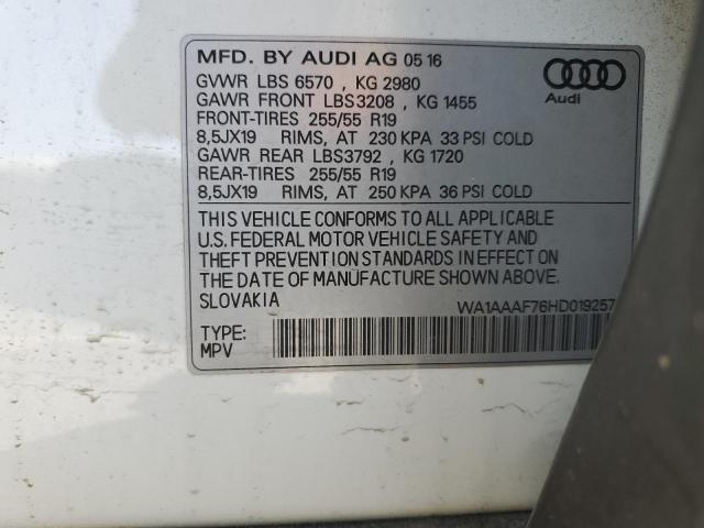 WA1AAAF76HD019257 - 2017 AUDI Q7 PREMIUM თეთრი ფოტო 14