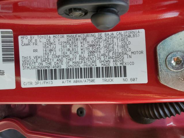 3TMJU62N86M014609 - 2006 TOYOTA TACOMA DOUBLE CAB PRERUNNER RED photo 12