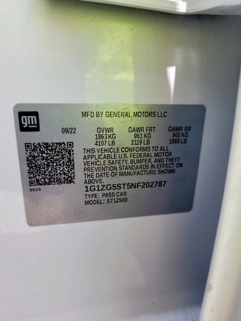 1G1ZG5ST5NF202787 - 2022 CHEVROLET MALIBU RS WHITE photo 13