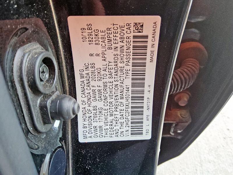 2HGFC2F6XLH501441 - 2020 HONDA CIVIC LX BLACK photo 12