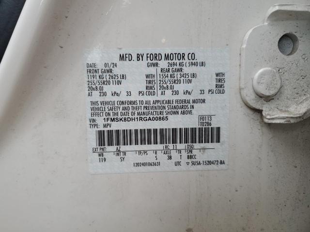 1FMSK8DH1RGA00865 - 2024 FORD EXPLORER XLT WHITE photo 13