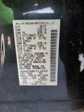 1N6AA07D08N311840 - 2008 NISSAN TITAN XE BLACK photo 12