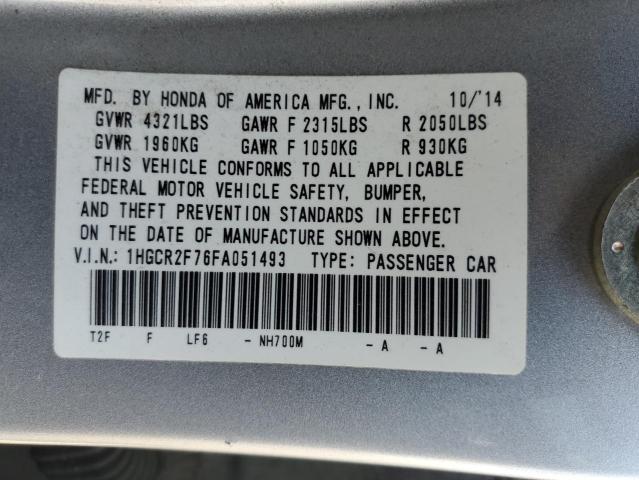 1HGCR2F76FA051493 - 2015 HONDA ACCORD EX SILVER photo 12