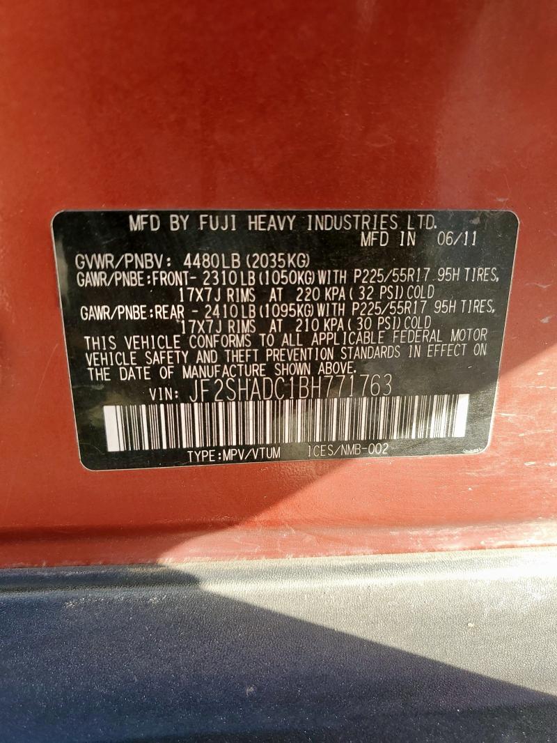JF2SHADC1BH771763 - 2011 SUBARU FORESTER 2.5X PREMIUM BURGUNDY photo 13