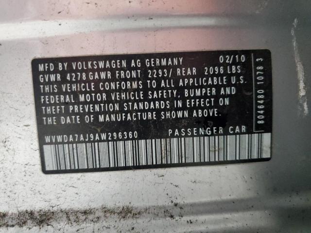 WVWDA7AJ9AW296360 - 2010 VOLKSWAGEN GOLF Արծաթագույն լուսանկար 12