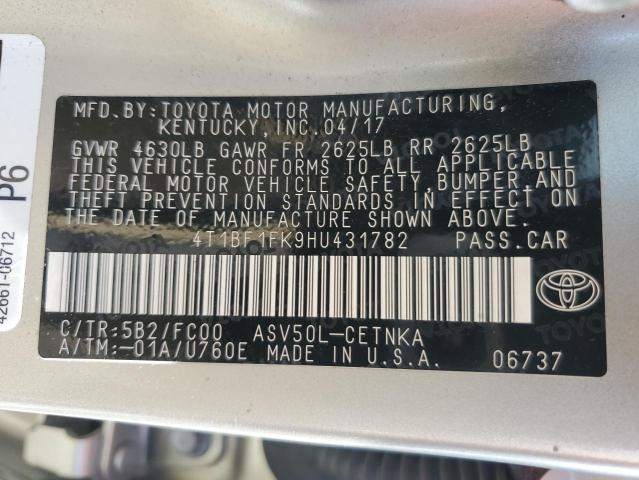 4T1BF1FK9HU431782 - 2017 TOYOTA CAMRY LE SILVER photo 13