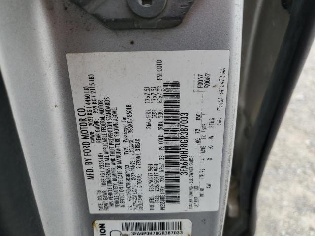 3FA6P0H78GR387033 - 2016 FORD FUSION SE SILVER photo 12