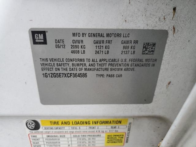 1G1ZG5E7XCF364586 - 2012 CHEVROLET MALIBU LTZ თეთრი ფოტო 12