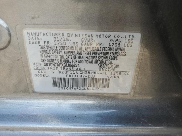 3N1CN7APXGL866274 - 2016 NISSAN VERSA S ნაცრისფერი ფოტო 12