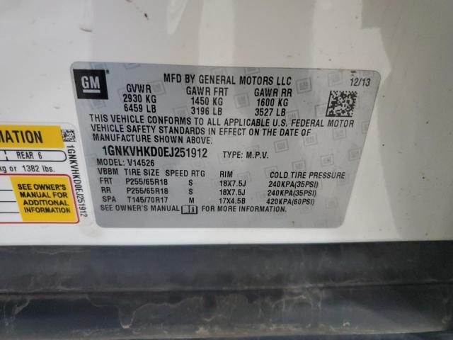 1GNKVHKD0EJ251912 - 2014 CHEVROLET TRAVERSE LT WHITE photo 14