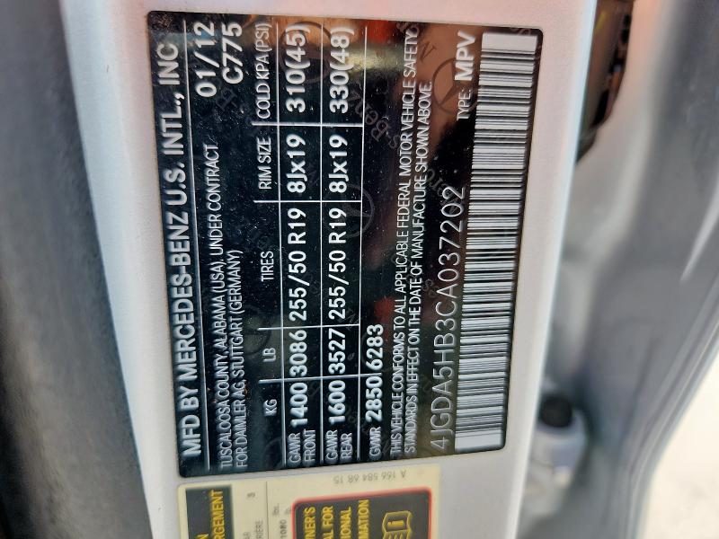 4JGDA5HB3CA037202 - 2012 MERCEDES-BENZ ML 350 4MATIC SILVER photo 13