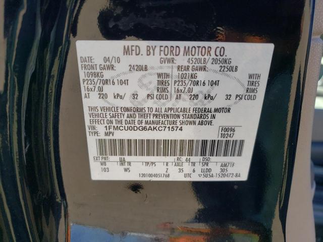 1FMCU0DG6AKC71574 - 2010 FORD ESCAPE XLT BLACK photo 13