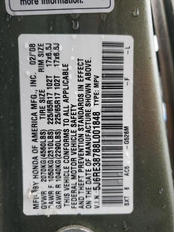 5J6RE38788L001848 - 2008 HONDA CR-V EXL GREEN photo 13