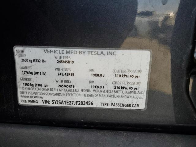 5YJSA1E27JF283456 - 2018 TESLA MODEL S Szary zdjęcie 12