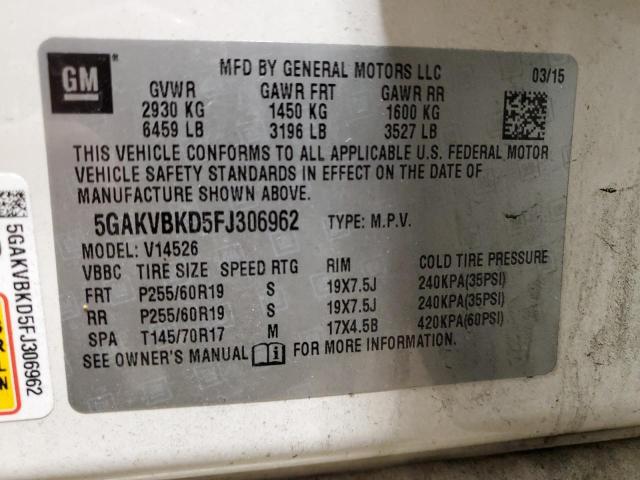 5GAKVBKD5FJ306962 - 2015 BUICK ENCLAVE WHITE photo 13