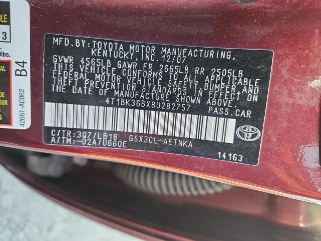 4T1BK36BX8U282757 - 2008 TOYOTA AVALON XL 栗色 照片 12