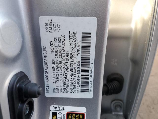 5J6RM4H45GL084264 - 2016 HONDA CR-V SE SILVER photo 13