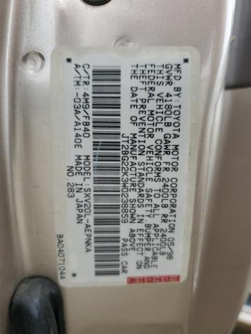 JT2BG22K3W0238859 - 1998 TOYOTA CAMRY CE GOLD photo 12