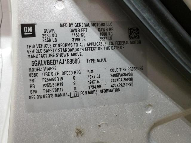 5GALVBED1AJ189860 - 2010 BUICK ENCLAVE CXL SILVER photo 13