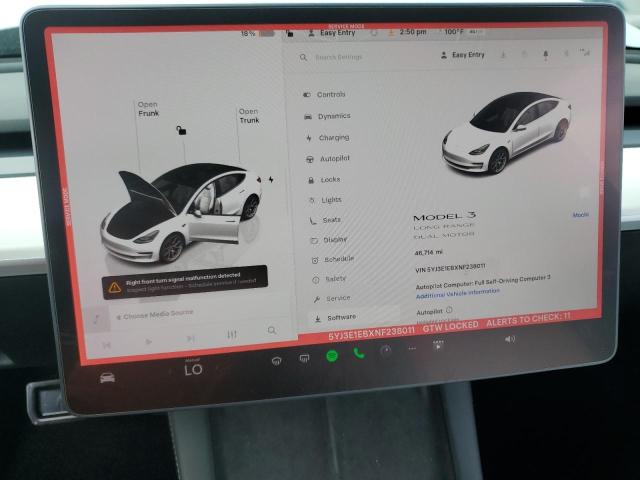 5YJ3E1EBXNF238011 - 2022 TESLA MODEL 3 Білий фото 9