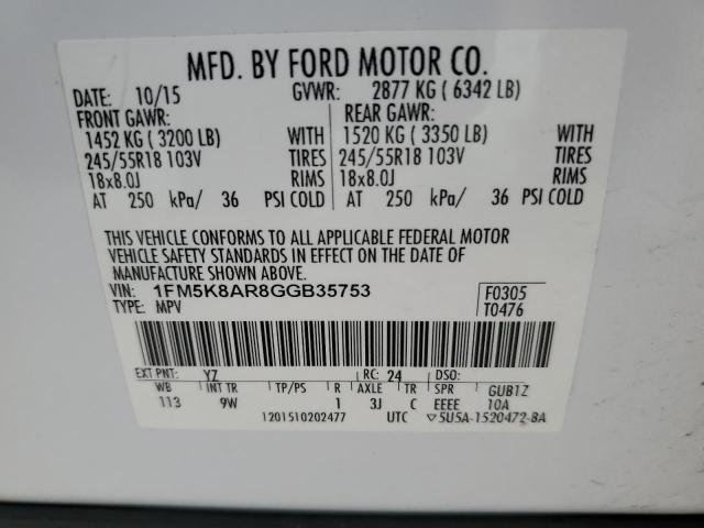 1FM5K8AR8GGB35753 - 2016 FORD EXPLORER POLICE INTERCEPTOR أبيض صورة 13