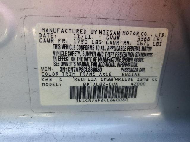 3N1CN7AP8CL860080 - 2012 NISSAN VERSA S SILVER photo 13