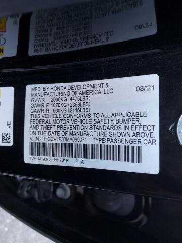 1HGCV1F30MA099071 - 2021 HONDA ACCORD SPORT BLACK photo 12