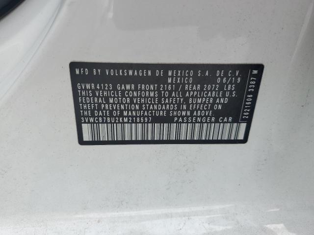 3VWCB7BU2KM218597 - 2019 VOLKSWAGEN JETTA S 白色 照片 12