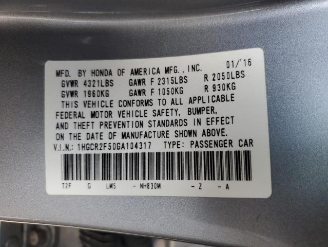 1HGCR2F50GA104317 - 2016 HONDA ACCORD SPORT Gümüş foto 13