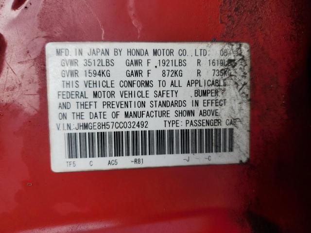 JHMGE8H57CC032492 - 2012 HONDA FIT SPORT 红色 照片 13
