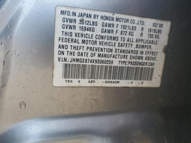 JHMGE874X9S060259 - 2009 HONDA FIT SPORT Gümüş foto 12