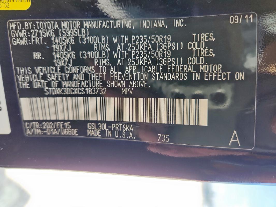 5TDXK3DCXCS183732 - 2012 TOYOTA SIENNA SPORT BLACK photo 13