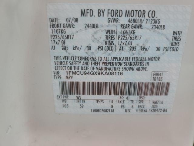 1FMCU94GX9KA08116 - 2009 FORD ESCAPE LIMITED WHITE photo 14