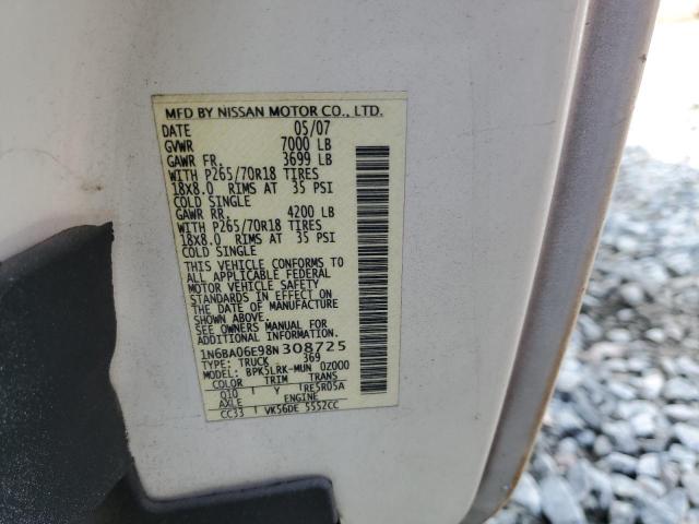 1N6BA06E98N308725 - 2008 NISSAN TITAN XE WHITE photo 13