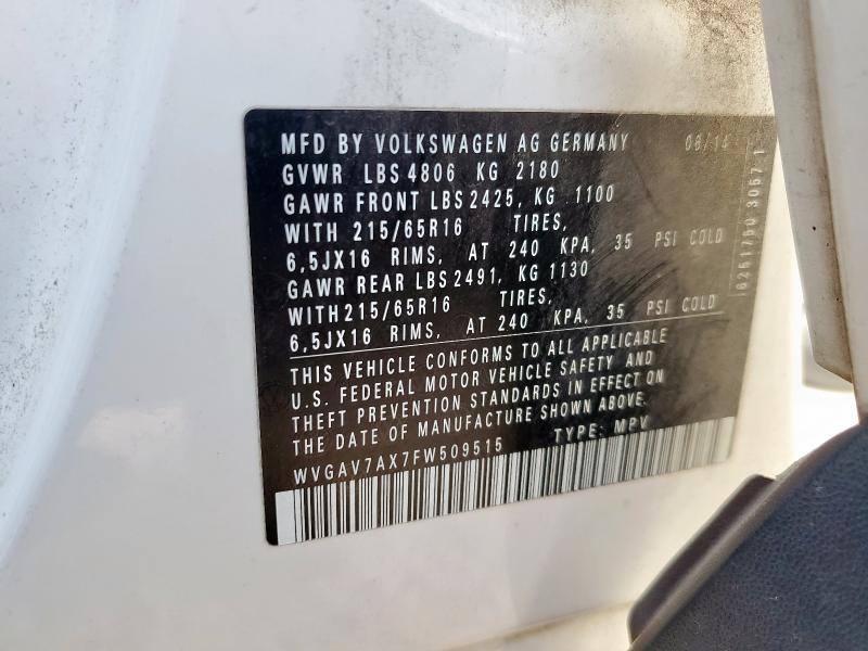 WVGAV7AX7FW509515 - 2015 VOLKSWAGEN TIGUAN S Ağ foto 13