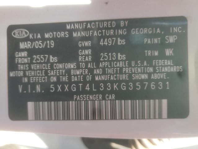 5XXGT4L33KG357631 - 2019 KIA OPTIMA LX თეთრი ფოტო 12