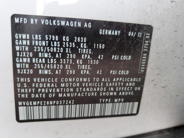 WVGKMPE26NP037242 - 2022 VOLKSWAGEN ID.4 PRO S WHITE photo 14