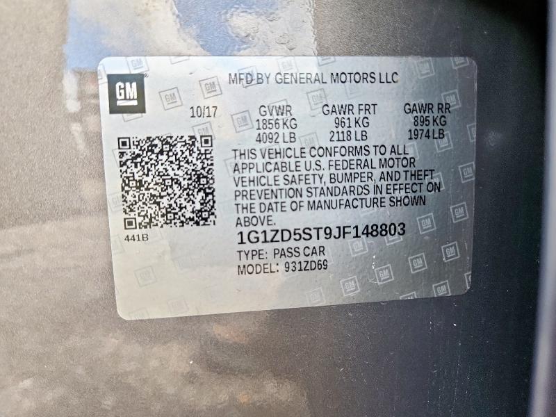 1G1ZD5ST9JF148803 - 2018 CHEVROLET MALIBU LT GRAY photo 12