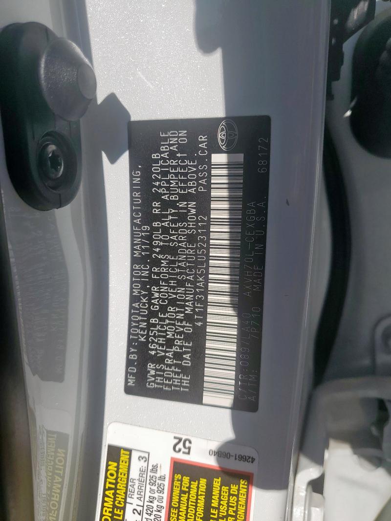 4T1F31AK5LU523112 - 2020 TOYOTA CAMRY XLE თეთრი ფოტო 12