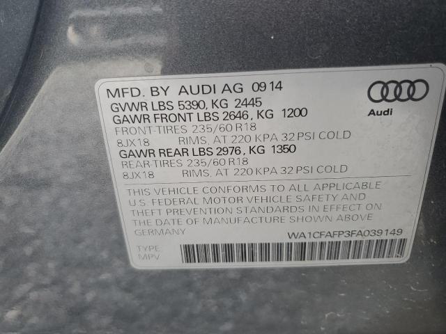 WA1CFAFP3FA039149 - 2015 AUDI Q5 PREMIUM GRAY photo 13