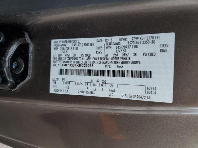 1FTMF1CB4KKC29033 - 2019 FORD F150 GRAY photo 12