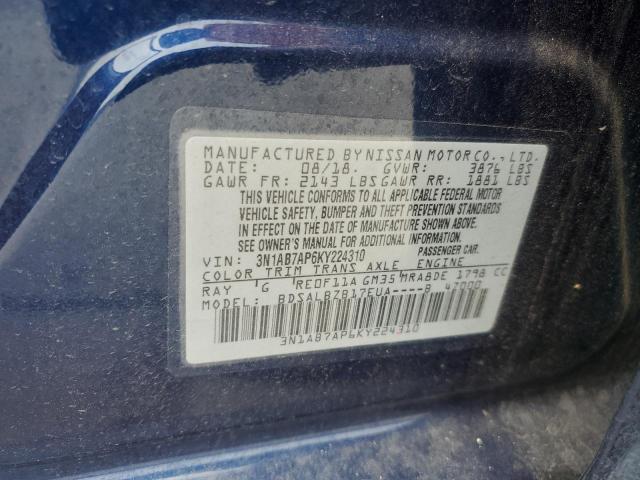 3N1AB7AP6KY224310 - 2019 NISSAN SENTRA S BLUE photo 12