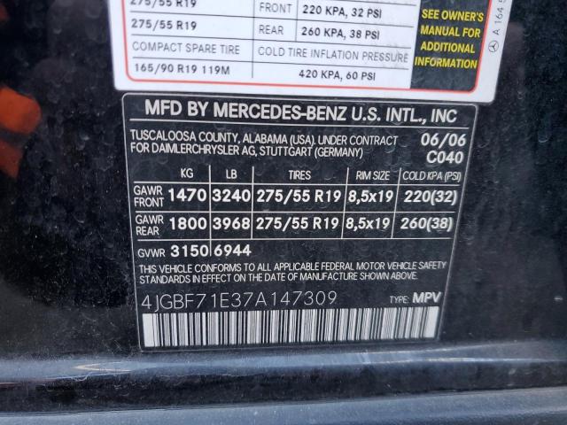 4JGBF71E37A147309 - 2007 MERCEDES-BENZ GL 450 4MATIC BLACK photo 13